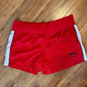 Nike Red Women’s Athletic Shorts with White Side Panels Medium